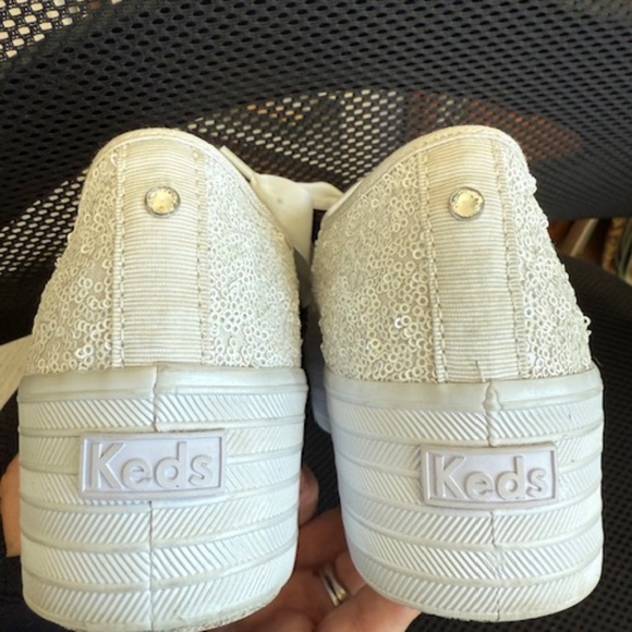 Keds bridal wedding shoes platform tennis shoes white glitter size 7 1/2 - Picture 6 of 8